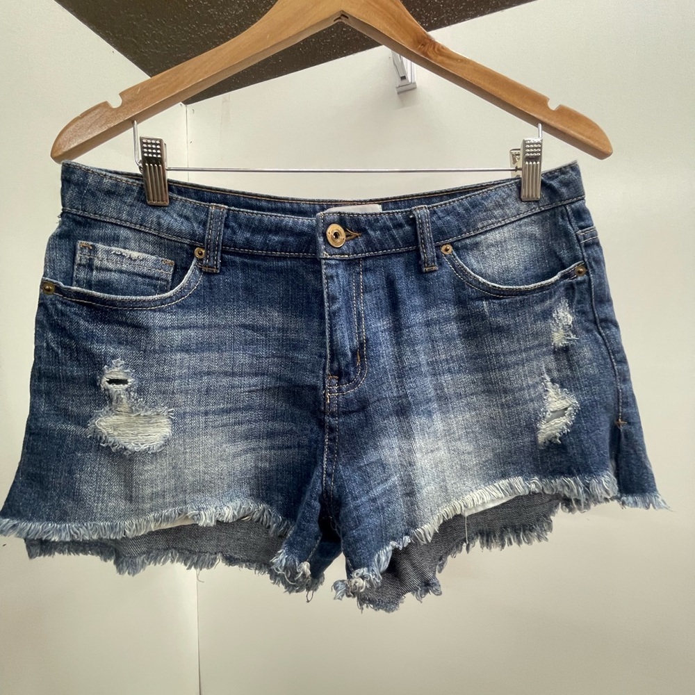 BONGO Distressed Dark Blue Denim Y2K Cutoff Shorts